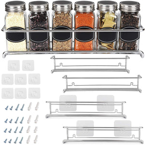 Spice Rack Organizer for Cabinet, Door Mount, or Wall Mounted - Set of 4 Chrome Tiered Hanging Shelf for Spice Jars - Storage in Cupboard, Kitchen or Pantry - Display bottles on shelves, in cabinets