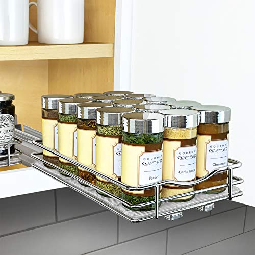 Lynk Professional 430621DS Slide Out Spice Rack Kitchen Upper Cabinet Organizer, 6 Single, Chrome