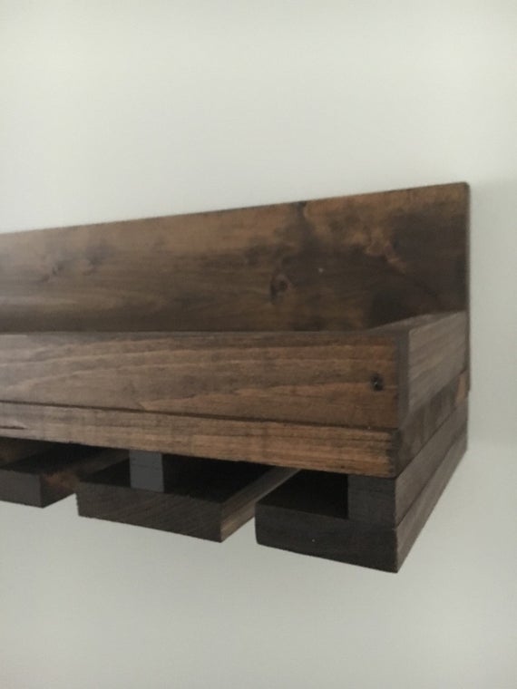 Wood Wine Rack | The Ryan | Shelf & Glass Holder Organizer Unique Bar Shelves Rustic Shelving Wine Glass Storage by DistressedMeNot
