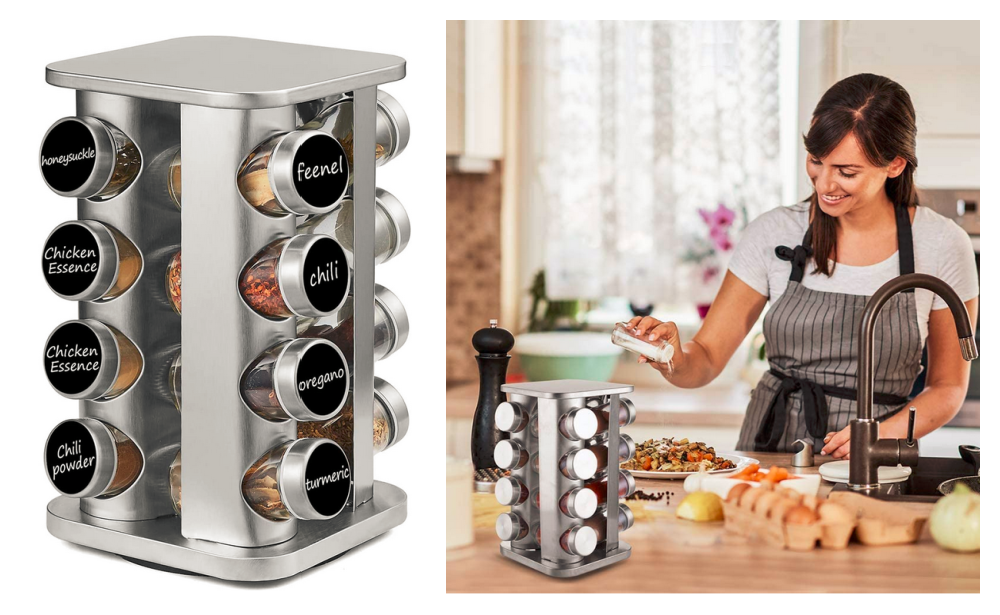 Extra 50% Off Stainless Steel Spice Organizer with 16 Seasoning Jars at Amazon