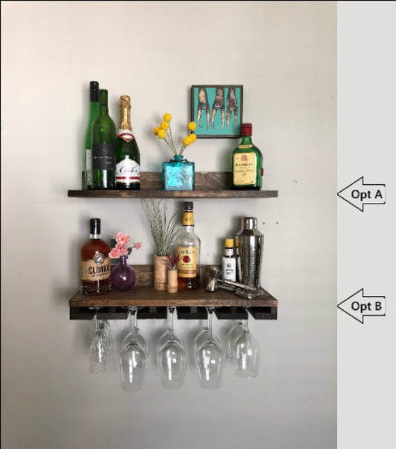NO LIP Shelves: Rustic Wood Wine Rack | Wall Mounted Shelf & Stemware Glass Holder Organizer Unique Picture Ledge by DistressedMeNot