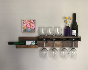 Rustic Wood Wine Rack "The Kaitlyn" | Wall Mounted Shelf, Stemware, Stemless Wine Glass Holder Wine Bottle Organizer Unique by DistressedMeNot
