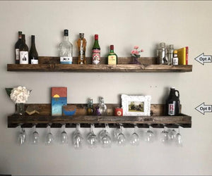 Wood Wine Rack Shelves | Wall Mounted Shelf & Hanging Stemware Glass Holder Organizer Bar Shelf Unique Rustic Bar Shelving by DistressedMeNot