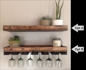 30" FLOATING (low back) Rustic Wood Wine Rack | Shelf & Hanging Stemware Glass Holder Organizer Bar Unique Baking Containers, Spice Rack by DistressedMeNot