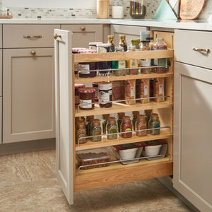 Pull out spice rack storage is one of the most requested interior cabinet products in kitchens.