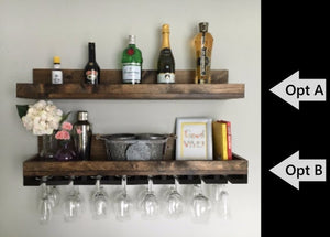 36" (LONG) Rustic Wood Wine Rack | Wall Mounted Shelf & Hanging Stemware Glass Holder Organizer Bar Shelf Unique by DistressedMeNot