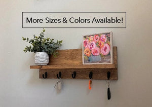 Key Hooks with Shelf | The CHS | Rustic Modern Wood Wall Mounted Shelf Display Hook Organizer Mask Holder Coat Key Rack Key Holder by DistressedMeNot