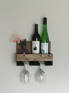 12" (Narrow/Short) Rustic Wood Wine Rack Shelf & Stemware Glass Holder Organizer Unique by DistressedMeNot