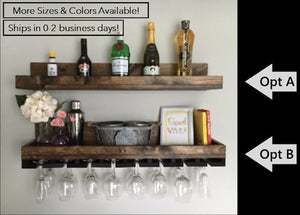 Wood Wine Rack | The Ryan | Wall Mounted Shelf & Hanging Stemware Glass Holder Organizer Bar Shelf Unique Rustic by DistressedMeNot