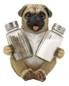 Ebros Gift Realistic Adorable Hugging Pug Dog Decorative Glass Salt Pepper Shakers Holder Resin Figurine 6.25"Tall Animal Pet Pal Pugs Pugsy Dream Kitchen Helper Spice Organizer Statue