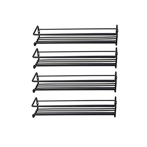 Asense 4 Pack Wall Mount Hanging Single Tier Spice Racks Organizers, Hanging Racks for Cabinet or Pantry Door, Under Cabinet, Metal, Black Color