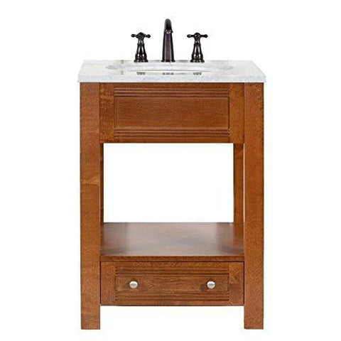 Best seller  maykke oxford 25 transitional bathroom vanity set in cinnamon marble vanity top carrara white ceramic undermount sink with 8 widespread faucet holes in white lba5024001