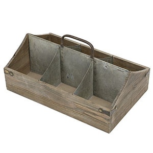 MyGift Vintage Wood Organizer Caddy, Decorative Storage Crate with Galvanized Zinc Metal Dividers & Handle