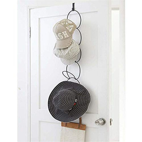 Door Mounted Hat Cap Rack, Stackable Metal Wire Over-The-Door Closets Hanging Baseball Cap Holder Organizer for Bags Scarves Ties Belts Toys Gloves Lightweight Apparel with Door Hooks & 5 Rings