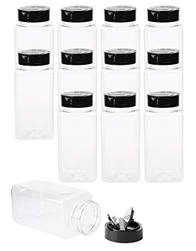Tosnail 12 Pack 17 Fluid Oz Clear Plastic Spice Jars Spice Containers Spice Bottles Seasoning Organizer with Black Lids