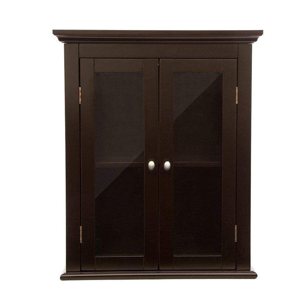 Exclusive glitzhome wooden furniture wall storage accent cabinet with double glass doors for bathroom bedroom kitchen living room espresso
