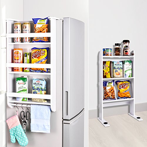 Rack Fridge Wood Organizer Refrigerator Side Storage Rack Paper Towel Holder, Rustproof Spice Jars Rack Kitchen Storage Wrap Rack Organizer Refrigerator Shelf Storage Adjustable Cabinet Door Mount