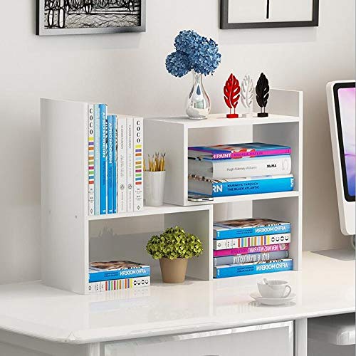 Hossejoy Wood Adjustable Desktop Storage Organizer Display Shelf Rack, Office Supplies Desk Organizer,White