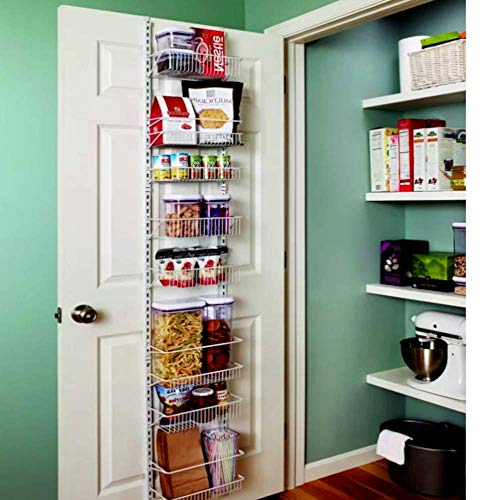 Organize Wall Cabinet Door Mounted Metal Pot Rack, 8 Tier Adjustable Pantry Cabinet Spice Door Organizer, Simple 12" Steel White Finish Wall and Cabinet Door Mounted Organizer & E-Book
