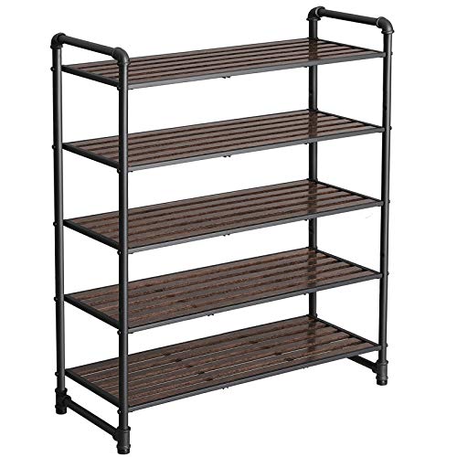 SONGMICS ULMR25BX ,5-Tier Shoe Rack , Open Storage Rack, Adjustable Shelves, Industrial Style Iron, for Shoes Plants Books Decorations, Matte Black