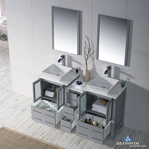 Top rated blossom sydney 60 inches double vessel sink bathroom vanity side cabinet vessel ceramic sink with mirror solid wood metal grey 001 60 15d 1616v