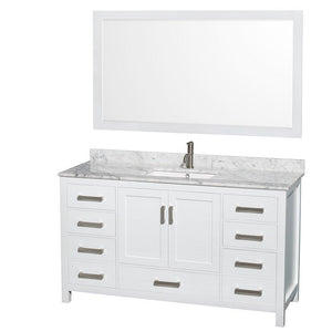 Purchase wyndham collection sheffield 60 inch single bathroom vanity in white white carrera marble countertop undermount square sink and 58 inch mirror