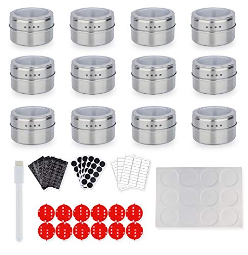 Stainless Steel Magnetic Spice Tins Magnetic Spice Rack With Wall Mounted Spice Tins Organizer Perfect Chef Gifts For Women By LUD | Kitchen Hanging Storage Organizer Chef Tool Set With Labels Lids