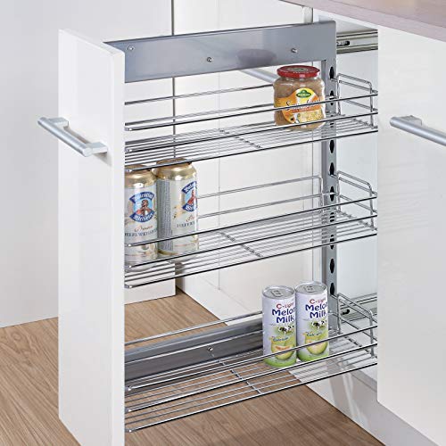 Kitchen Hardware Collection 8 Inch Pull Out Cabinet Spice Organizer 3 Tier Kitchen Spice Rack Organizer 18.5"Lx8"Wx25.9"H Pullout Sliding Shelf Chorme
