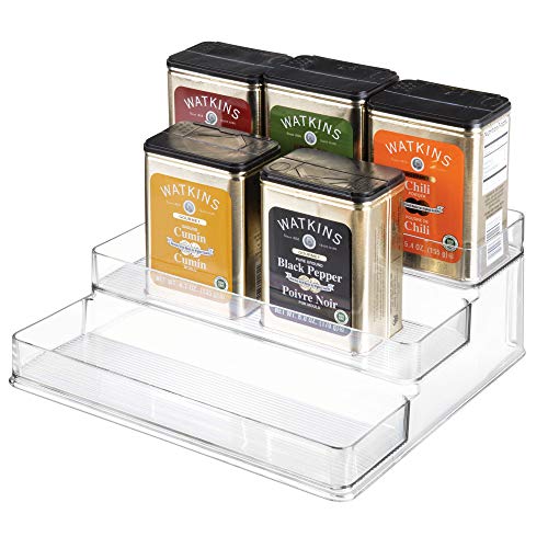 iDesign Linus Plastic Stadium Spice Racks, BPA-Free 3-Tiered Organizer for Kitchen, Pantry, Bathroom, Vanity, Office, Craft Room Storage Organization, 10.25" x 9.25" x 4", Clear