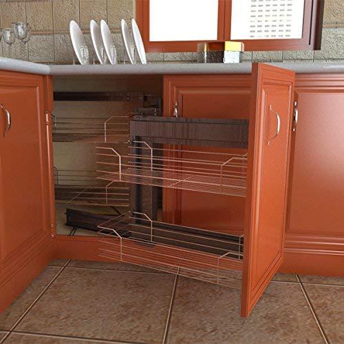 VADANIA Blind Corner Cabinet Pull Out Organizer, 2-Tier Wire Basket Chrome, Soft Close Sliding System, Right Hand Open