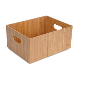 Bamboo Storage Box Multi-Purpose Organizer for Kitchen Supplies Holder, Fruit Bin, Cabinets, Pantry with built in handles, stackable, 11” x 14” x 6.5”