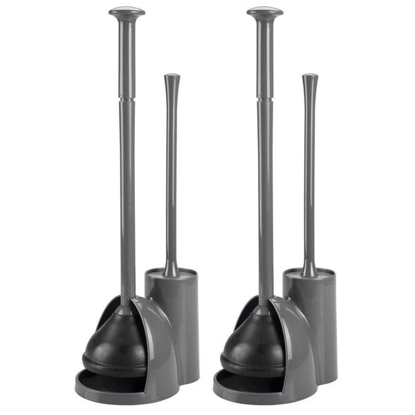 Cheap mdesign modern slim compact freestanding plastic toilet bowl brush cleaner and plunger combo set kit with holder caddy for bathroom storage and organization covered lid brush 2 pack charcoal gray
