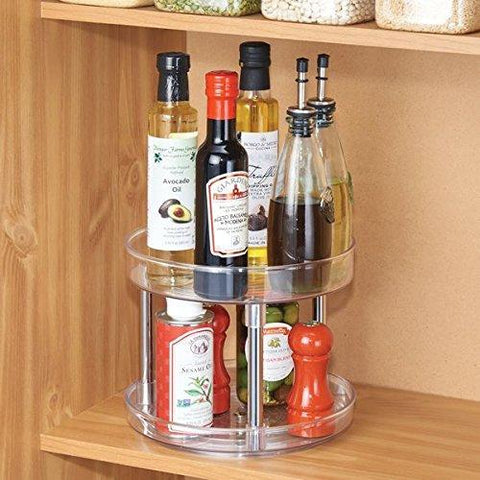 2-Tier Lazy Susan Turntable Spice Organizer for Kitchen - 9", Clear/Chrome