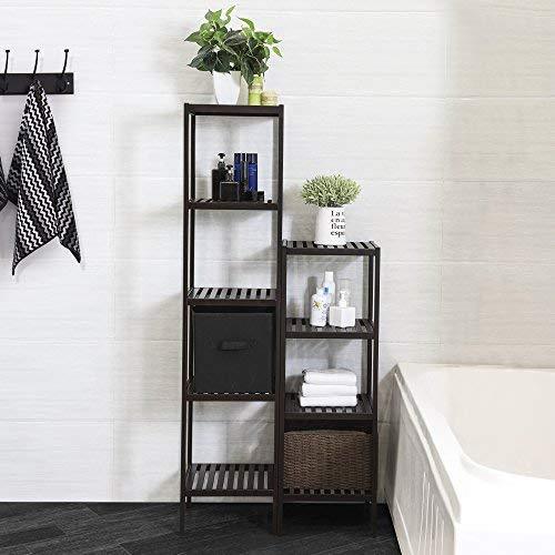 Top songmics 100 bamboo bathroom shelf 5 tier multifunctional storage rack shelving unit bathroom towel shelf for kitchen livingroom bedroom hallway brown ubcb55z