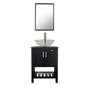 Try 24 bathroom vanity and sink combo stand cabinet mdf board cabinet tempered glass vessel sink round clear sink bowl 1 5 gpm water save chrome faucet solid brass pop up drain w mirror a16b06
