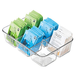 iDesign Linus Plastic Divided Packet Organizer, Holder for Condiments, Sugar, Salt, Pepper, Sweeteners, Tea Bags, Spices, 6.5" x 9.5" x 2.25" - Clear