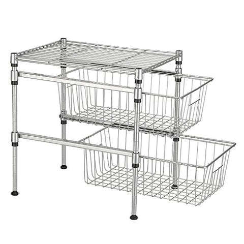 GEYUEYA Home 2-Tier Heavy Under Sink Organizer Cabinet Sliding Basket Drawer Expandable Shelf