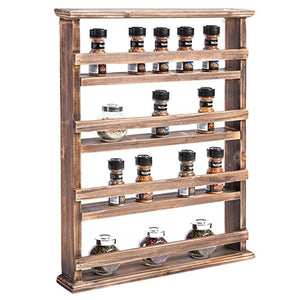 MyGift 4-Tier Country Rustic Wall-Mounted Wood Spice Rack Display Shelves