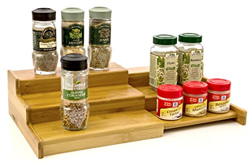 Expendable Spice Rack, Spice Shelf, Spice Storage Organizer 3 Tier Made of Organice Bamboo by Intriom Bamboo Collection