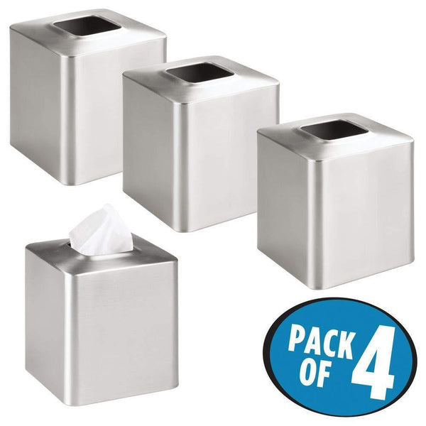 Cheap mdesign square paper facial tissue box cover holder for bathroom vanity countertops bedroom dressers night stands desks and tables metal 4 pack brushed