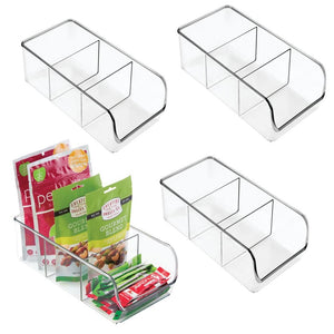 mDesign Plastic Food Packet Kitchen Storage Organizer Bin Caddy - Holds Spice Pouches, Dressing Mixes, Hot Chocolate, Tea, Sugar Packets in Pantry, Cabinets or Countertop - 4 Pack - Clear