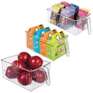 mDesign Plastic Kitchen Pantry Cabinet Fridge Refrigerator Storage Organizer Bin Holders with Handle - Organizers for Cans, Bottles, Packets, Snack, Produce, Pasta - BPA Free, Set of 3 - Clear