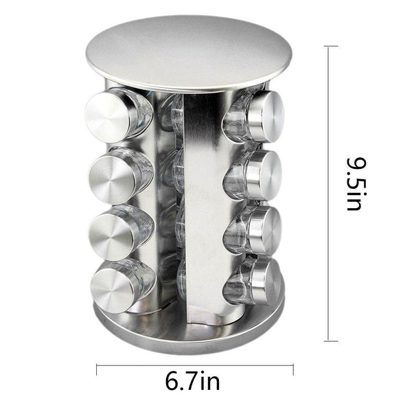 Double2C Revolving Countertop Spice Rack Stainless Steel Seasoning Storage Organization,Spice Carousel Tower for Kitchen Set of 16 Jars