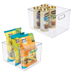 mDesign Plastic Storage Organizer Container Bins Holders with Handles - for Kitchen, Pantry, Cabinet, Fridge/Freezer - Large for Organizing Snacks, Produce, Vegetables, Pasta Food - 2 Pack - Clear