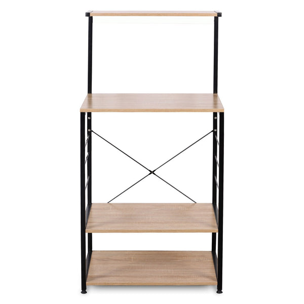 New woltu 4 tiers shelf kitchen storage display rack wooden and metal standing shelving unit for home bathroom use with 4 hooks