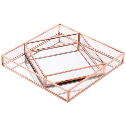 Best koyal wholesale glass mirror square trays vanity set of 2 rose gold decorative mirrored trays for coffee table bar cart dresser bathroom perfume makeup wedding centerpieces