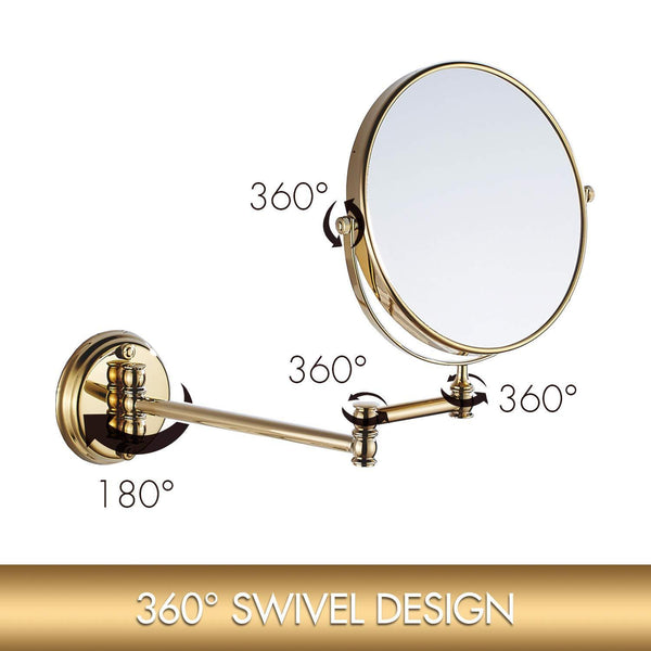 Explore makeup mirror wall mount 8 inch dual side with 1x 5x magnification bathroom magnifying mirror two side 360 swivel cosmetic face mirror extendable vanity mirrors luxury brass gold marmolux acc