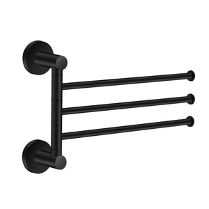 Exclusive towel rack bathroom swivel towel bar 3 multi fold able arms rotation organizer swing towel shelf space saving hanger kitchen hand towel holder wall mount stainless rubber matte black marmolux