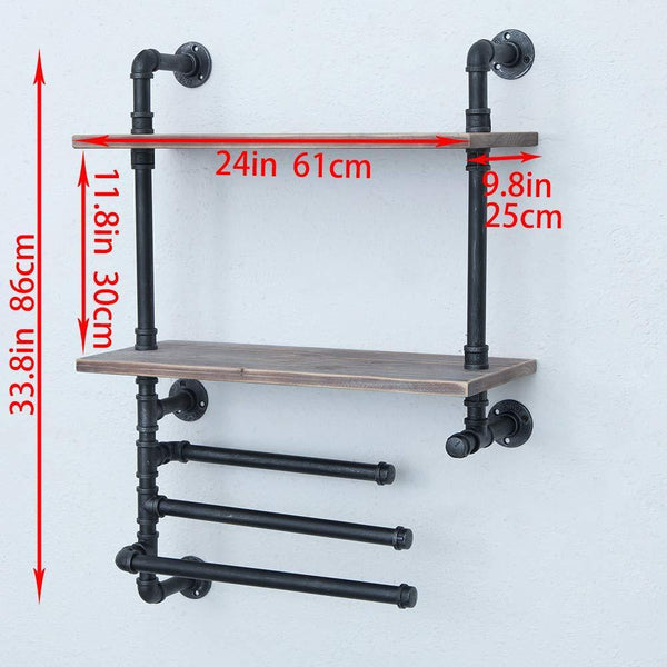 Best industrial towel rack with 3 towel bar 24in rustic bathroom shelves wall mounted 2 tiered farmhouse black pipe shelving wood shelf metal floating shelves towel holder iron distressed shelf over toilet