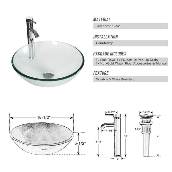 Amazon best 24 bathroom vanity and sink combo stand cabinet mdf board cabinet tempered glass vessel sink round clear sink bowl 1 5 gpm water save chrome faucet solid brass pop up drain w mirror a16b06